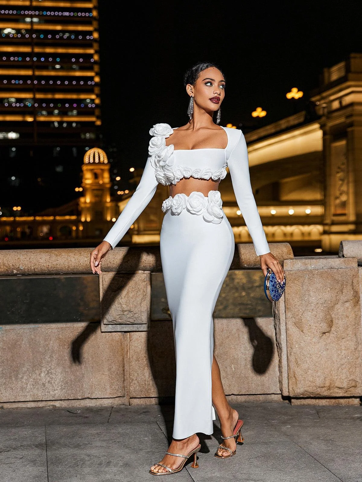 White Floral Bandage Skirt Set - Elegant Versatile Design