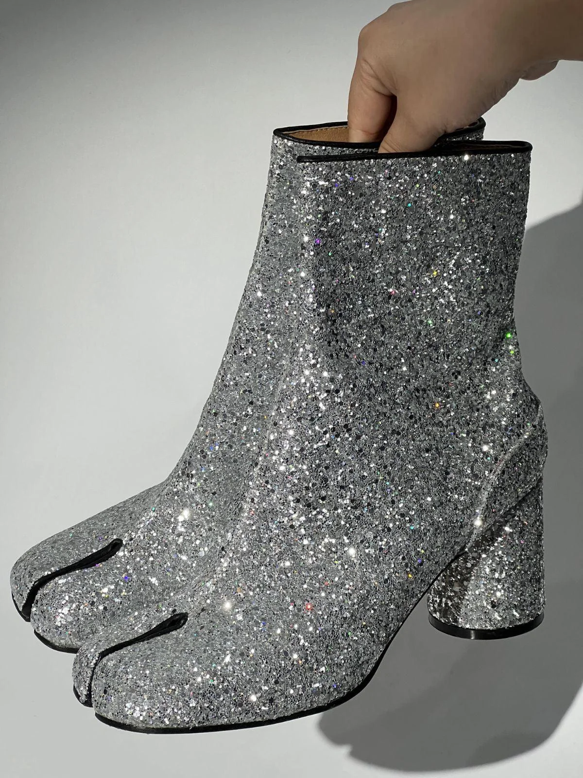 Silver Sequin Tabi Toe Ankle Boots - Clearance Sale