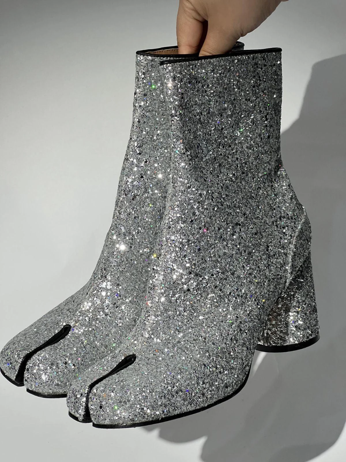 Silver Sequin Tabi Toe Ankle Boots - Clearance Sale
