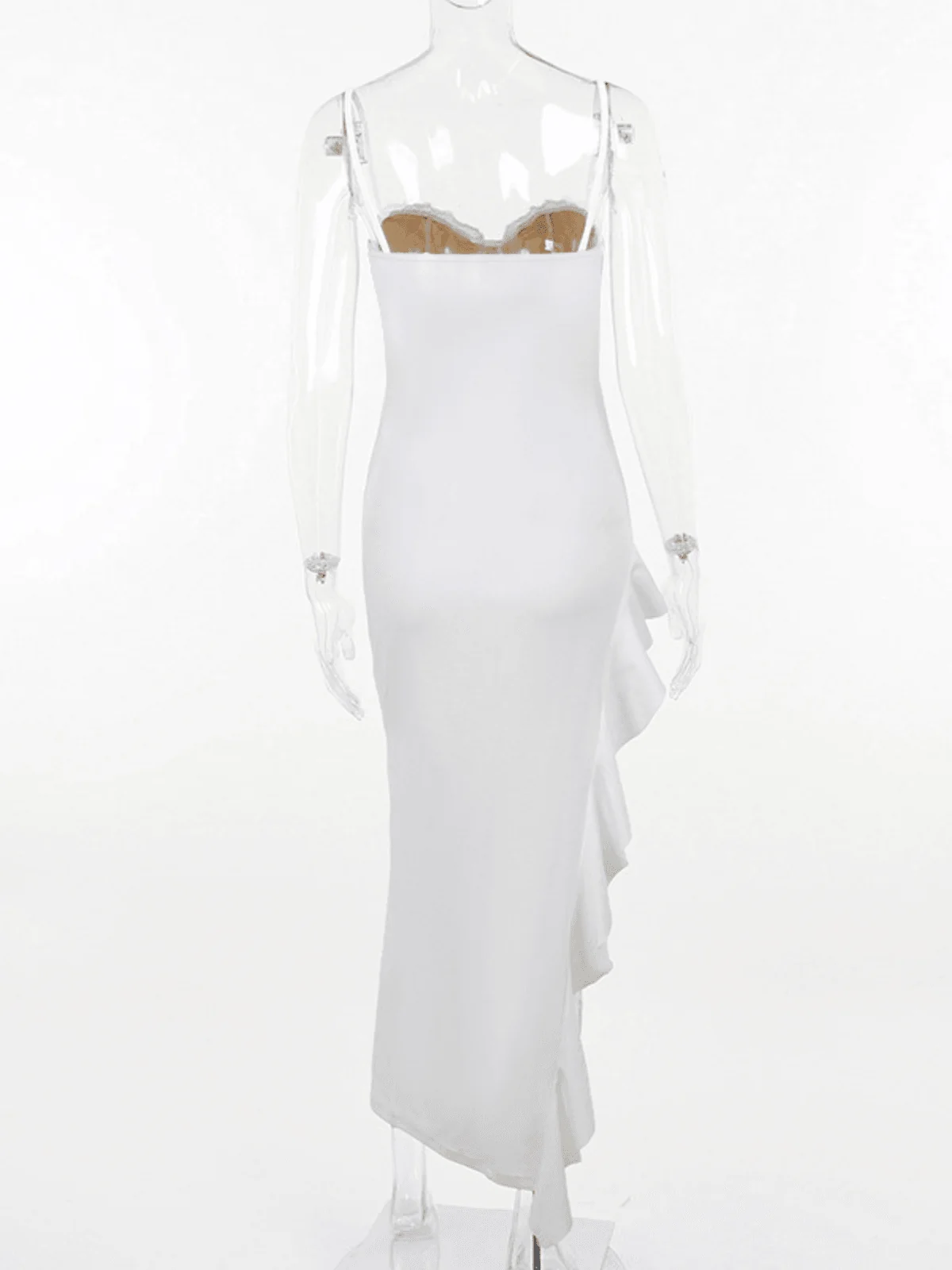 Chic White Asymmetric Ruffle Midi Dress