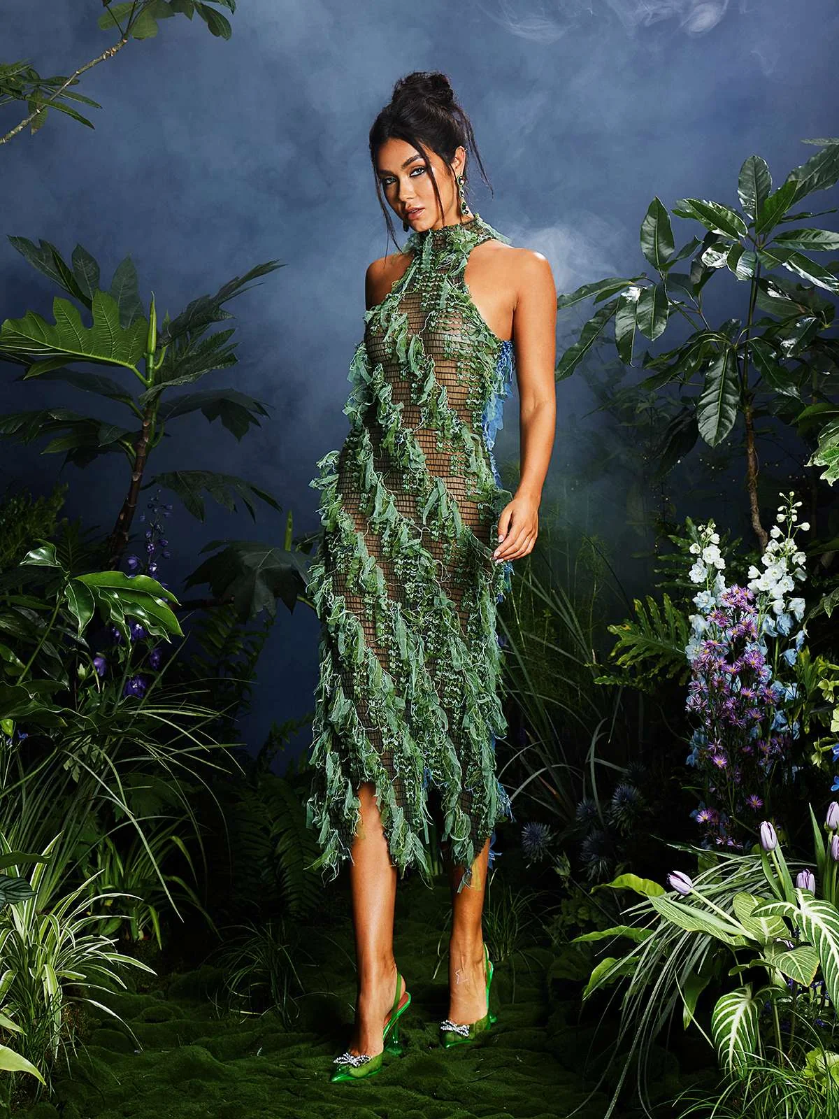 Green Halterneck Backless Hollow Midi Dress - Elegant Style