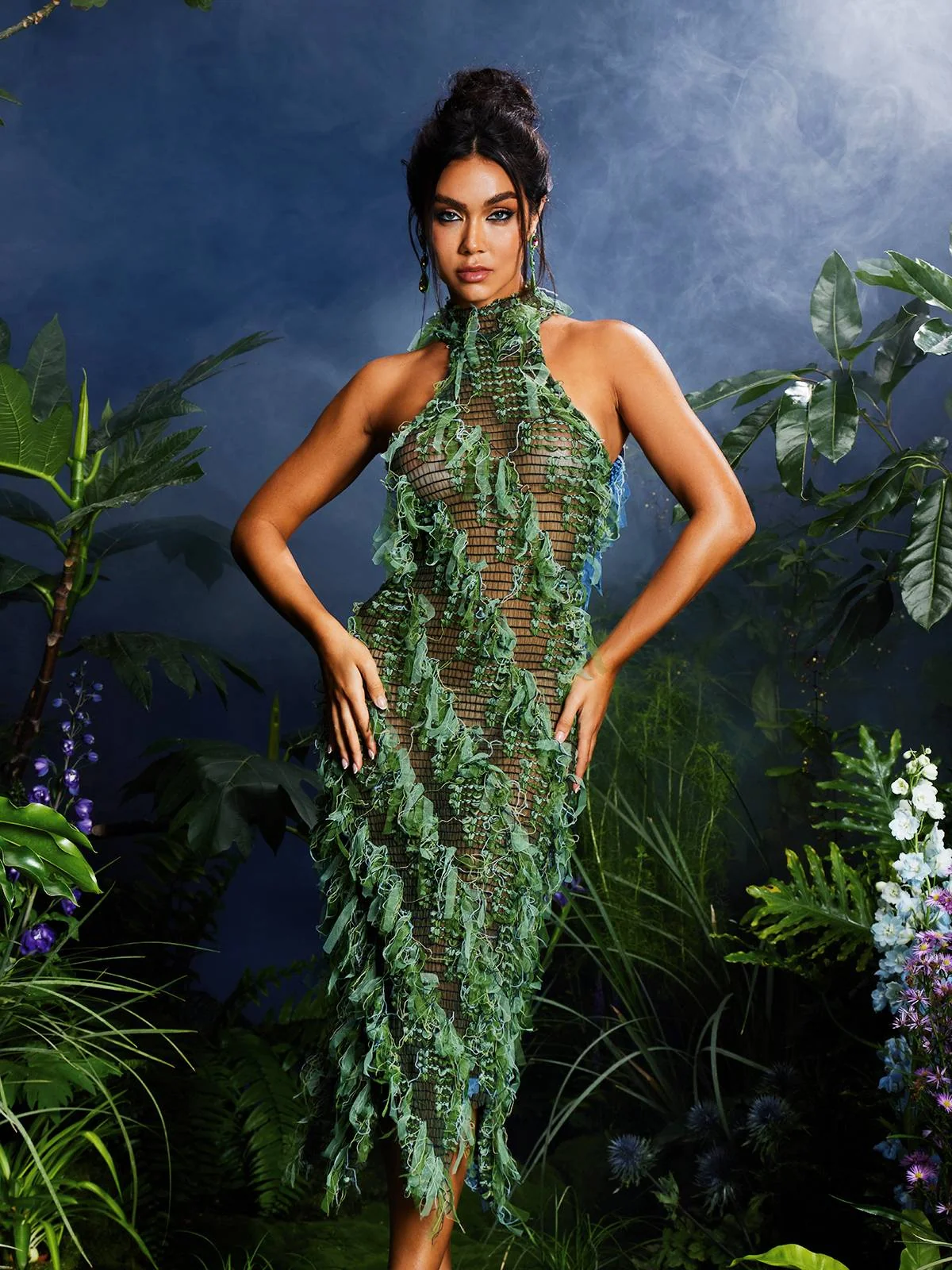 Green Halterneck Backless Hollow Midi Dress - Elegant Style