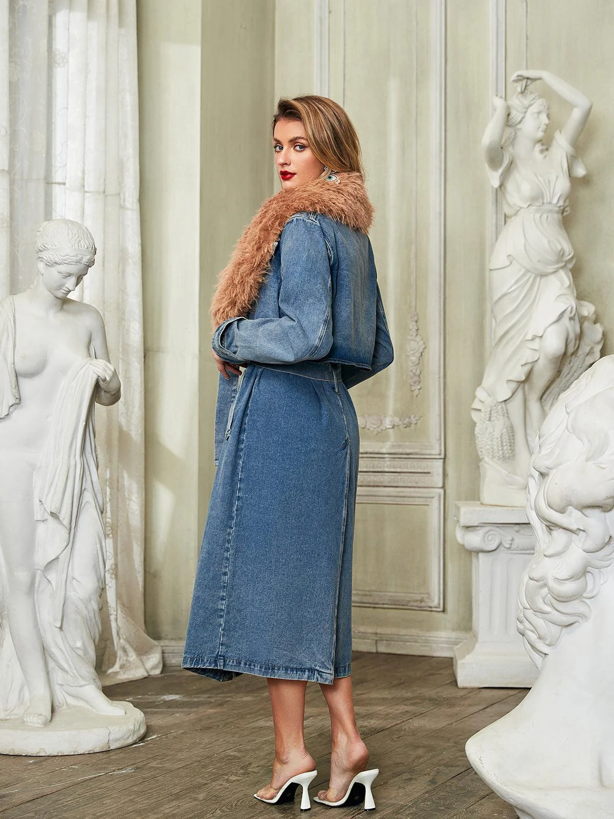 Denim Coat with Faux Fur Collar - Winter Fashion Essential