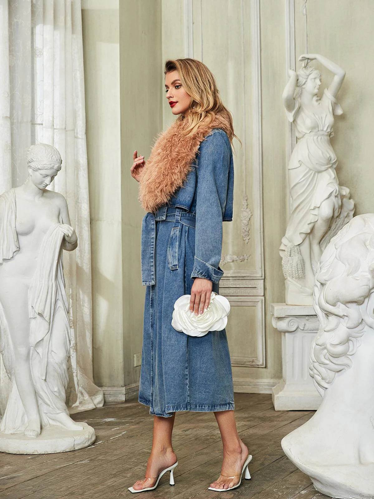 Denim Coat with Faux Fur Collar - Winter Fashion Essential