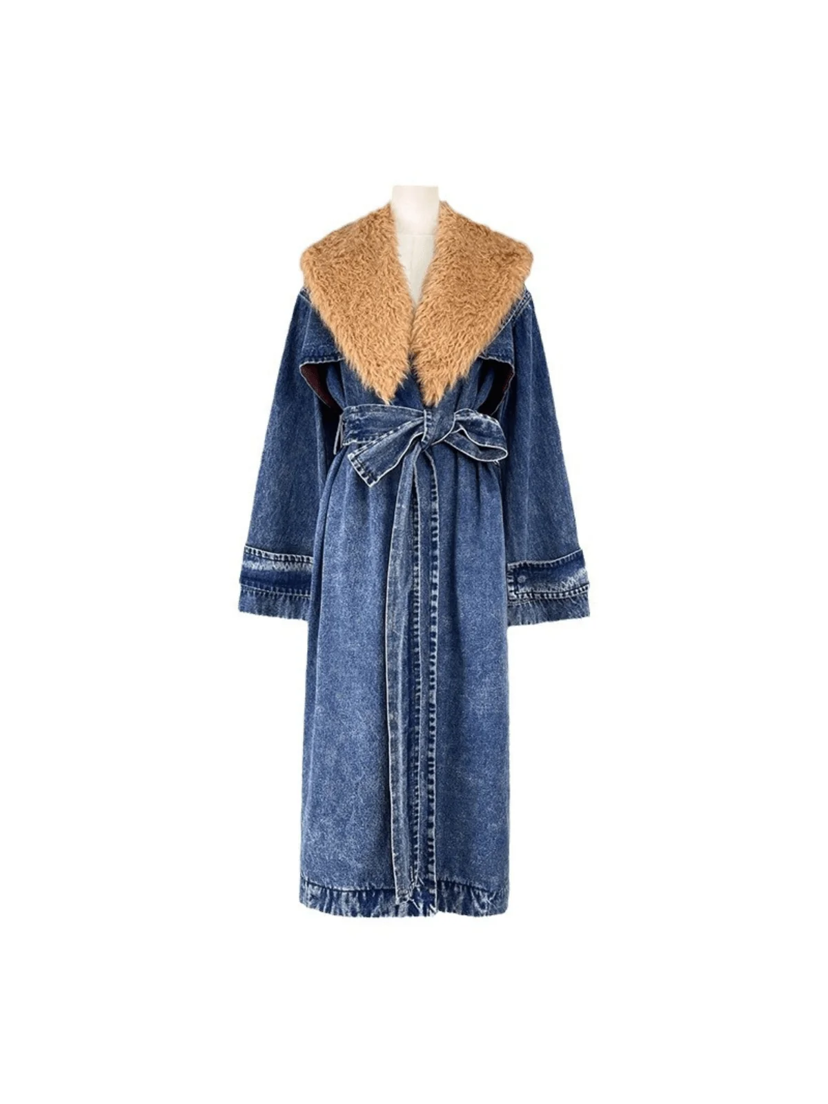 Denim Coat with Faux Fur Collar - Winter Fashion Essential