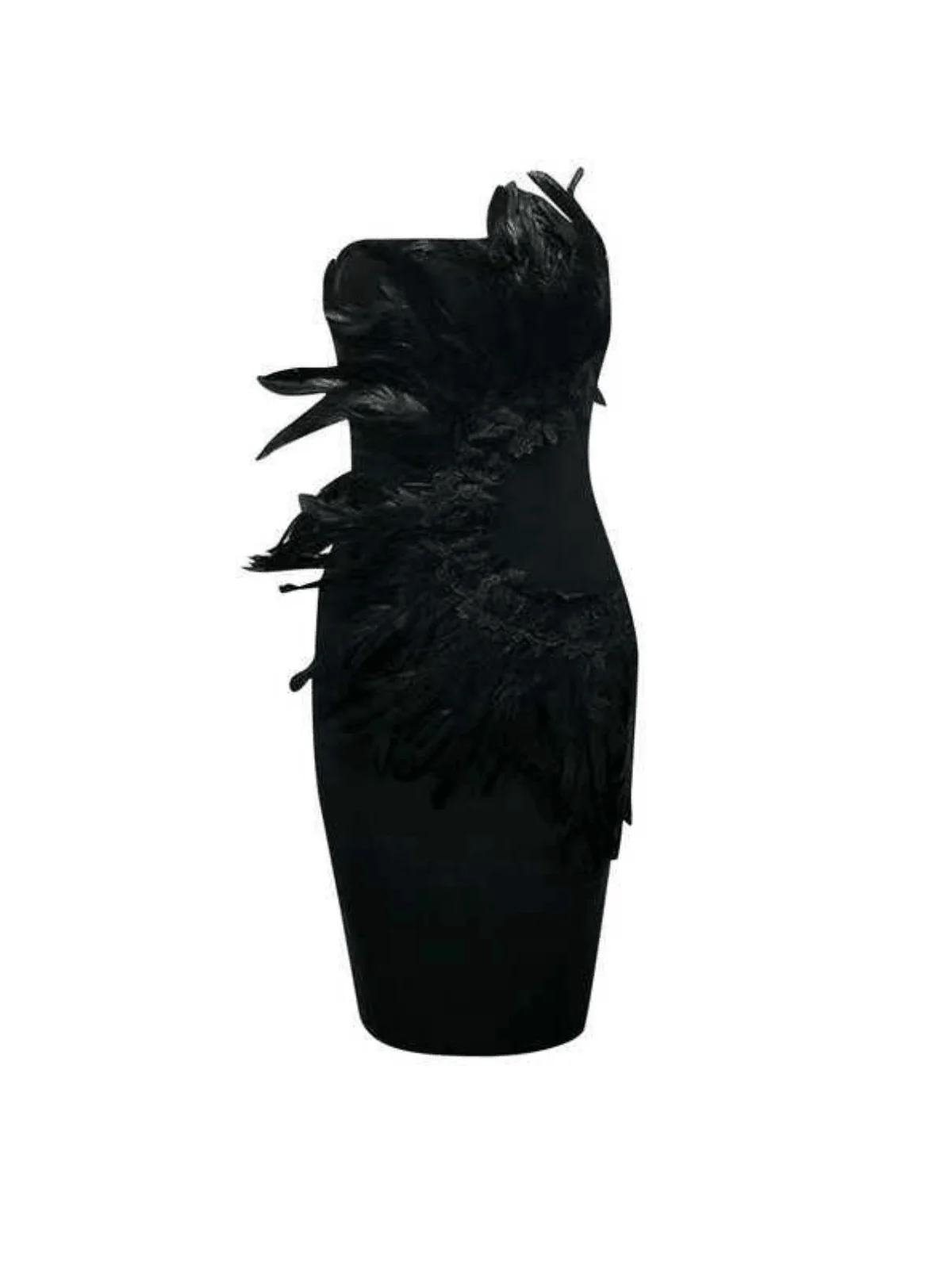 Feather Bandage Mini Dress - Elegant Strapless Black Cocktail Gown