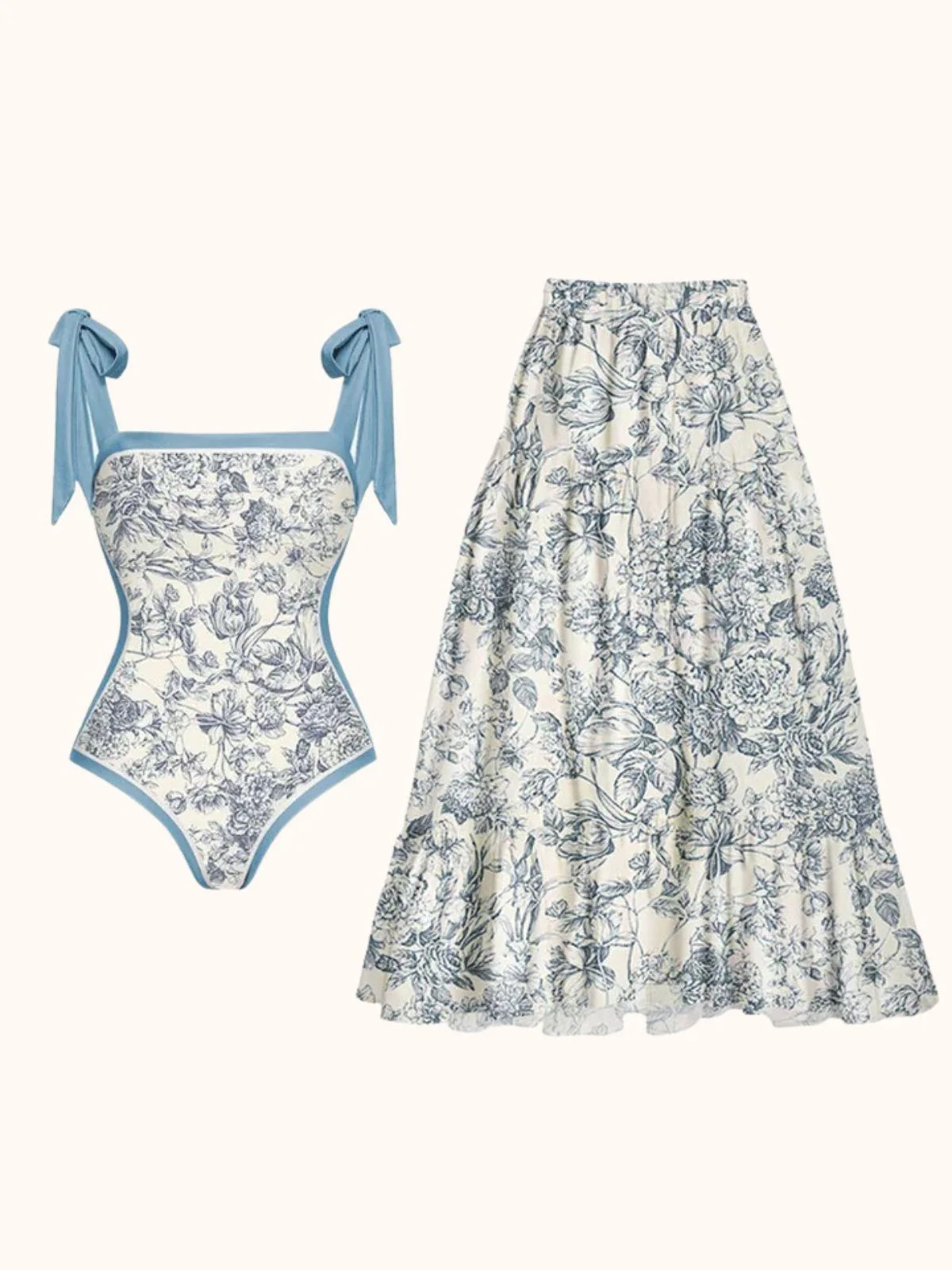 Floral Printed Two-Piece Swimsuit Set in Tabitha Style