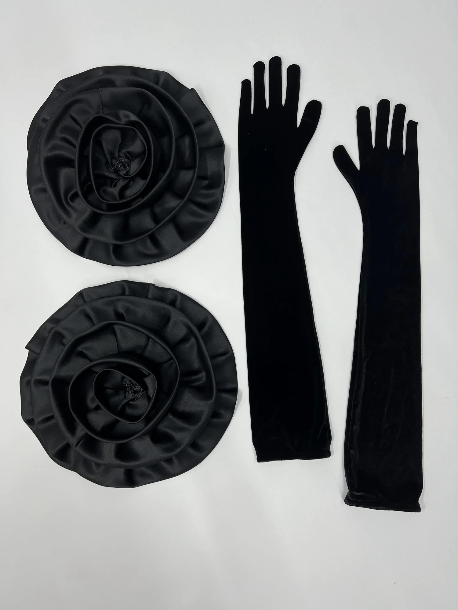 Black Camellia Flower Satin Gloves - Elegant Accessory