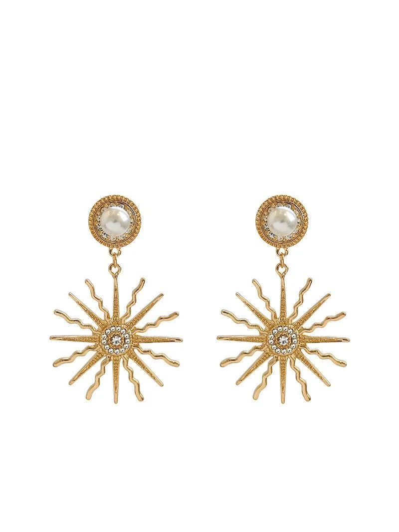 Pearl Sun Earrings - Elegant Asymmetry & Symmetry Styles
