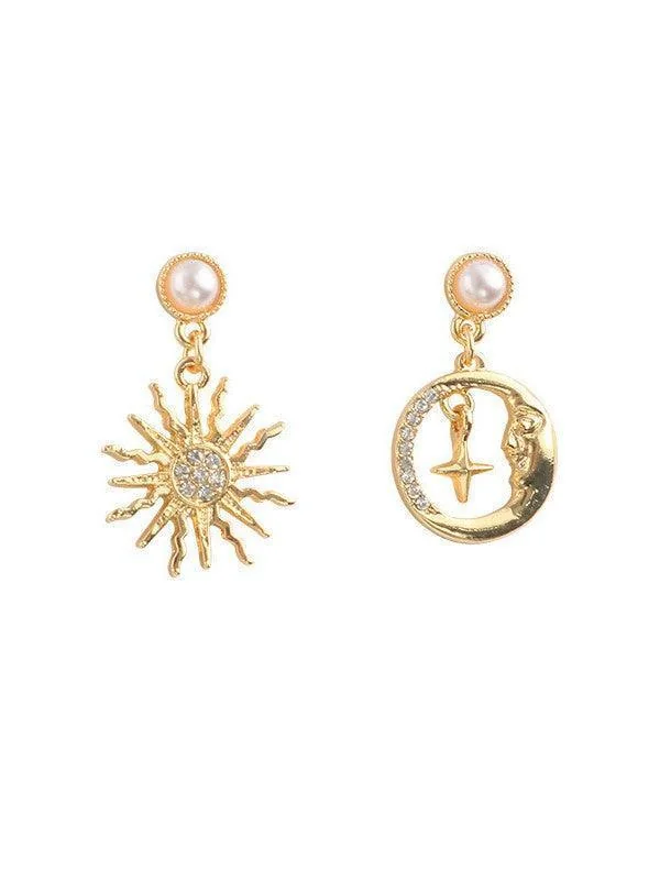 Pearl Sun Earrings - Elegant Asymmetry & Symmetry Styles