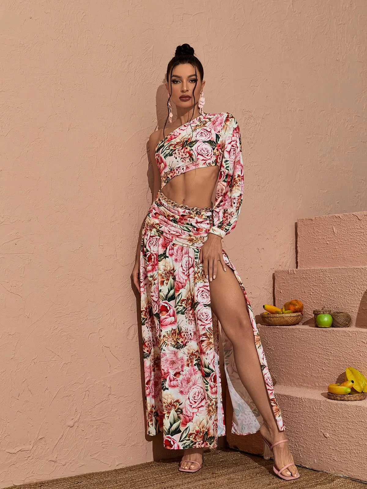 Pink Floral Cutout Maxi Dress - Elegant Summer Garden Party Wear