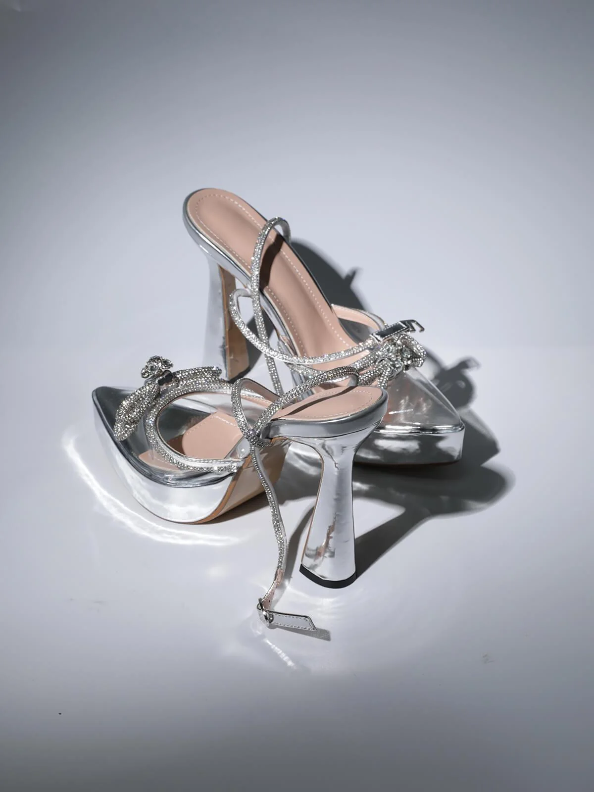 Silver Bow Crystal Heels - Elegant Occasion Shoes