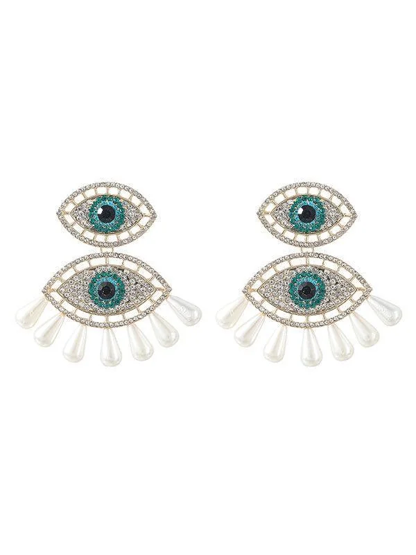 Silver Elegant Eye Pearls Earrings - Premium Accessories