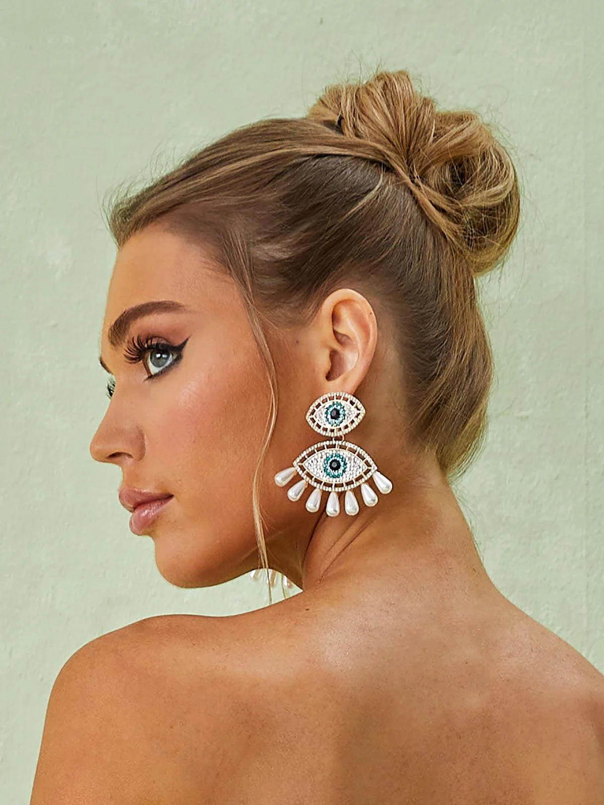 Silver Elegant Eye Pearls Earrings - Premium Accessories