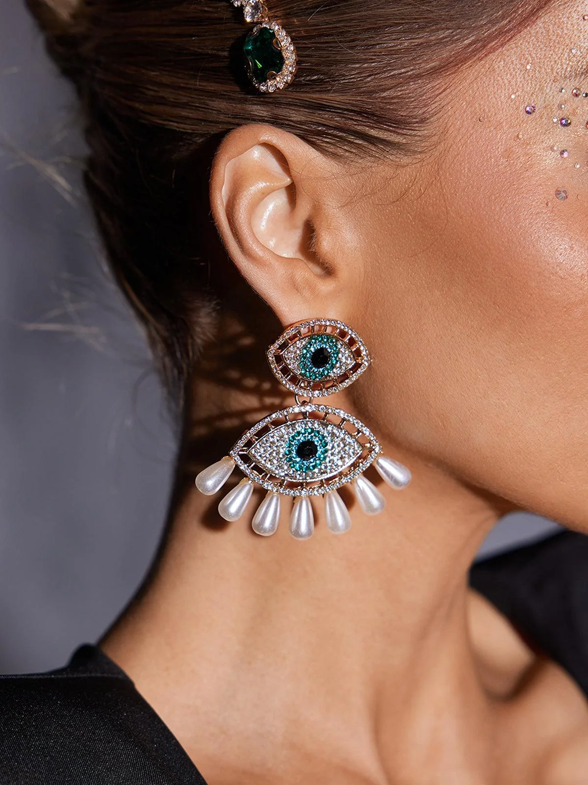 Silver Elegant Eye Pearls Earrings - Premium Accessories