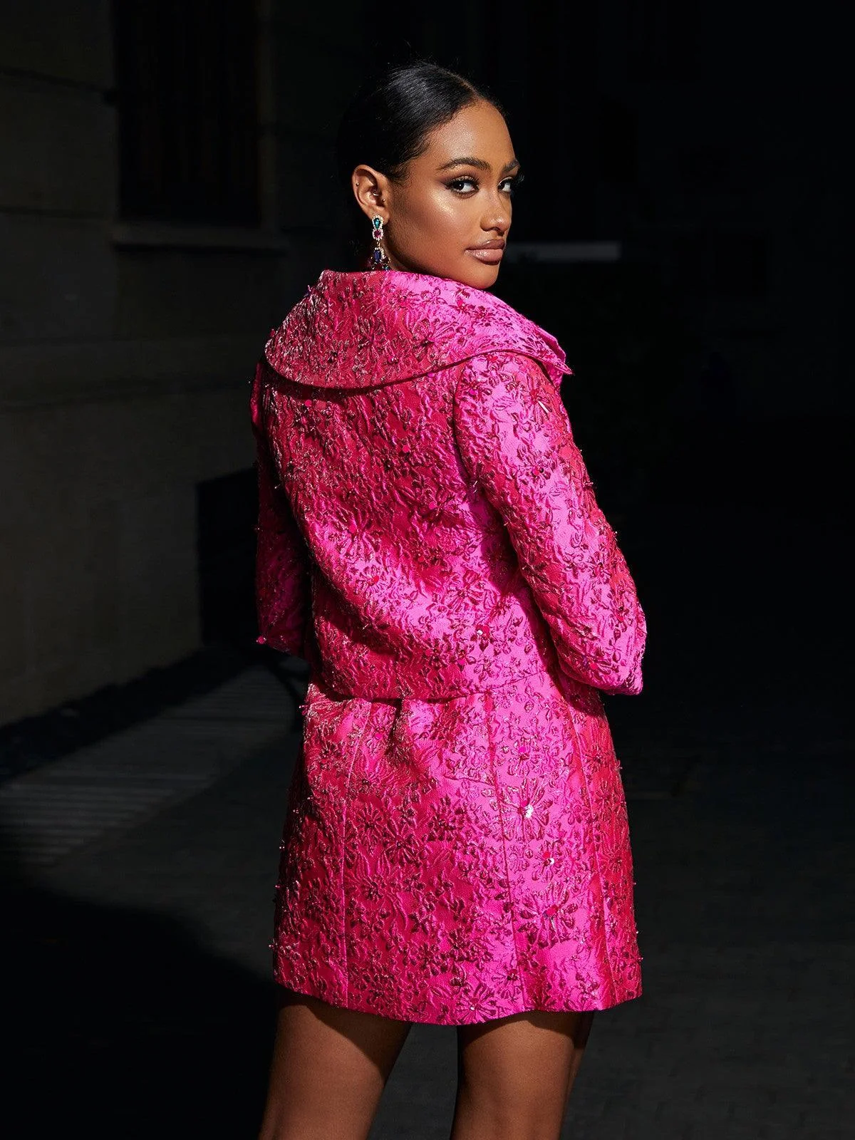 Elegant Floral Jacquard Blazer in Pink | Clearance Sale