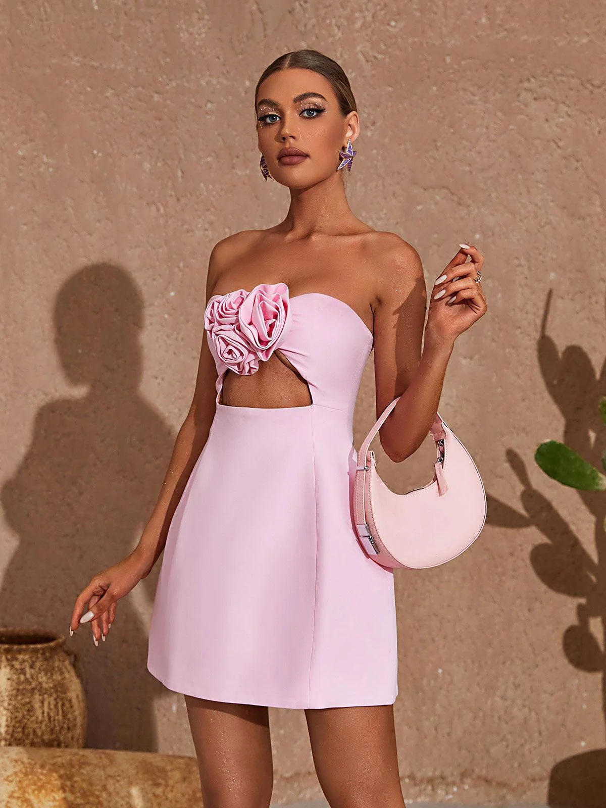 Pink Strapless Cutout Mini Dress - Stylish Party Wear
