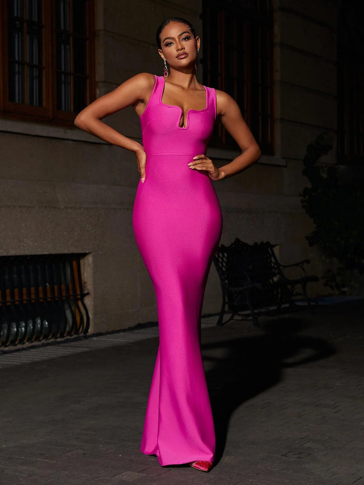 Hot Pink Bandage Maxi Dress - Elegant Formal Wear