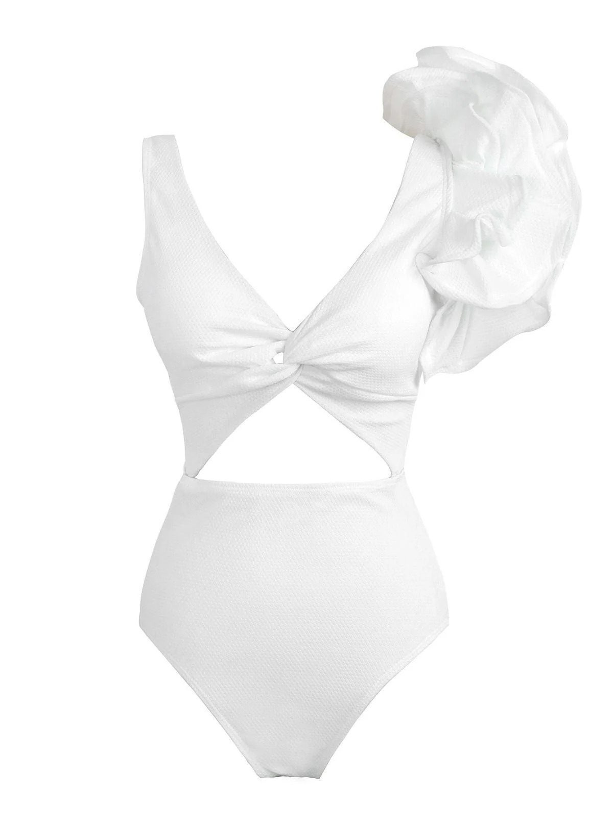 Heather Ruffle Cutout Swimsuit - Elegant Beach/Pool Statement Wear