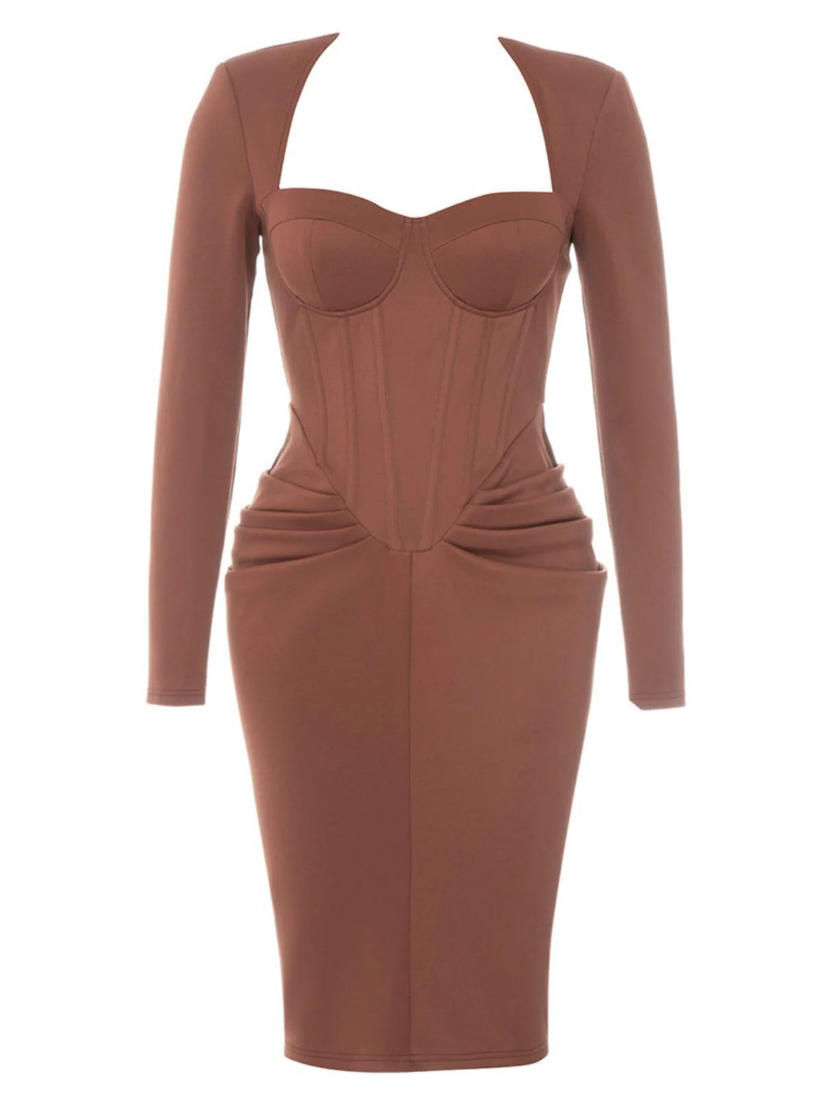 Elegant Long Sleeve Corset Midi Dress