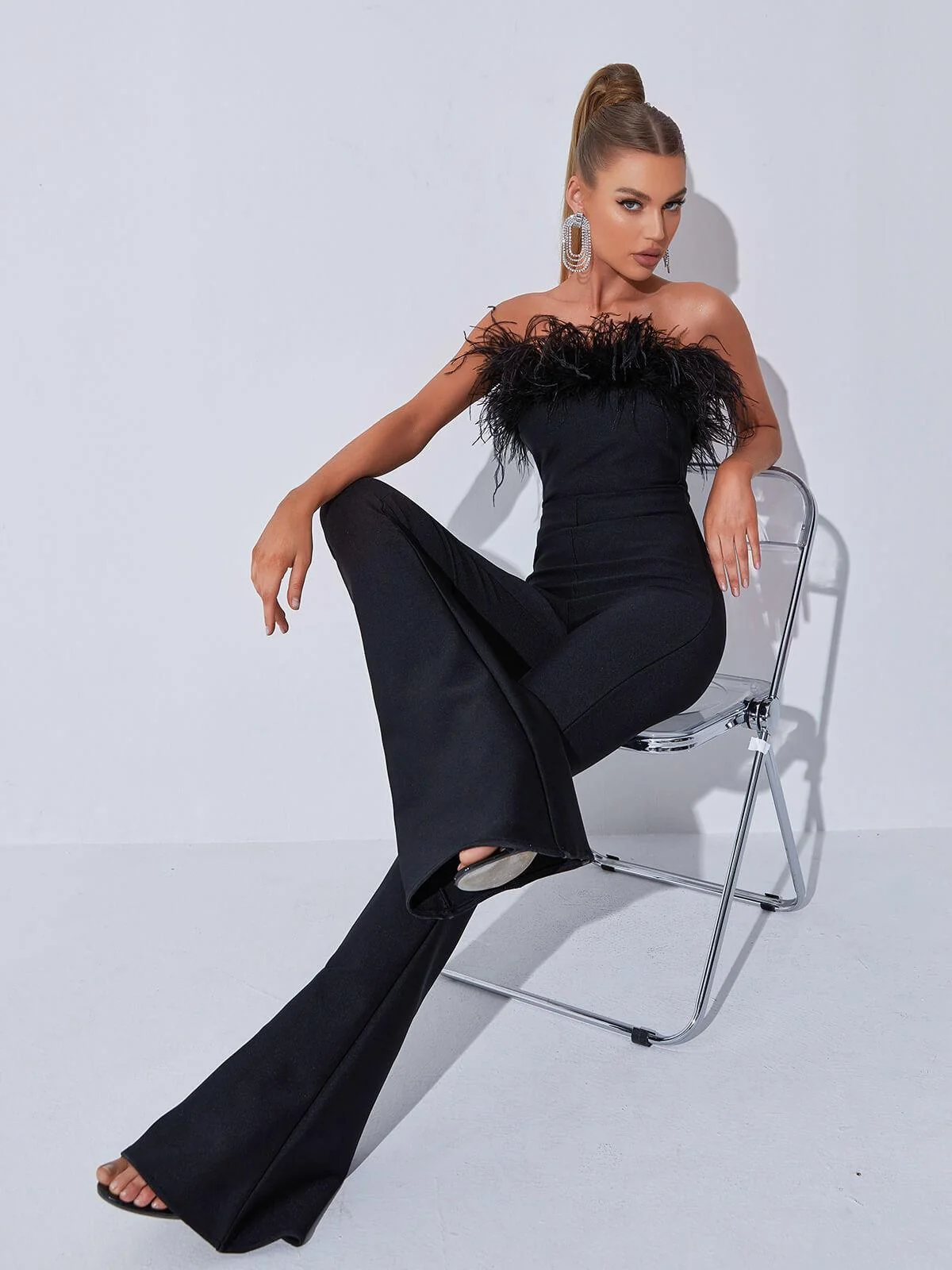 Black Bandage Feather Sleek Jumpsuit