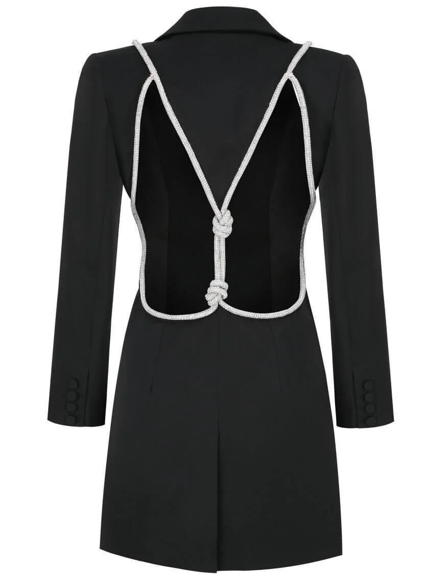 Chic Black Backless Blazer Dress