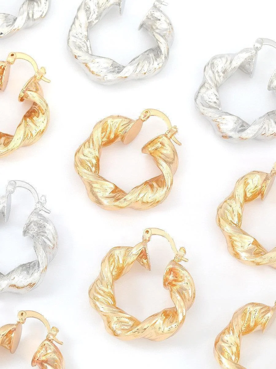 Chunky Twist Gold Hoop Earrings