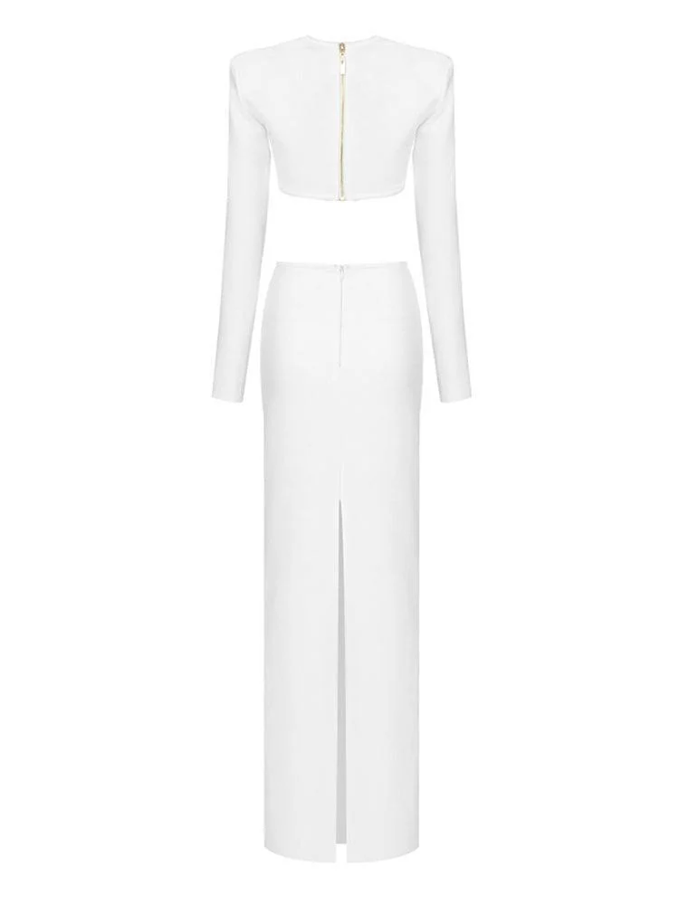 White Bandage Long Sleeve Cutout Set - High Stretch Kynlee Outfit