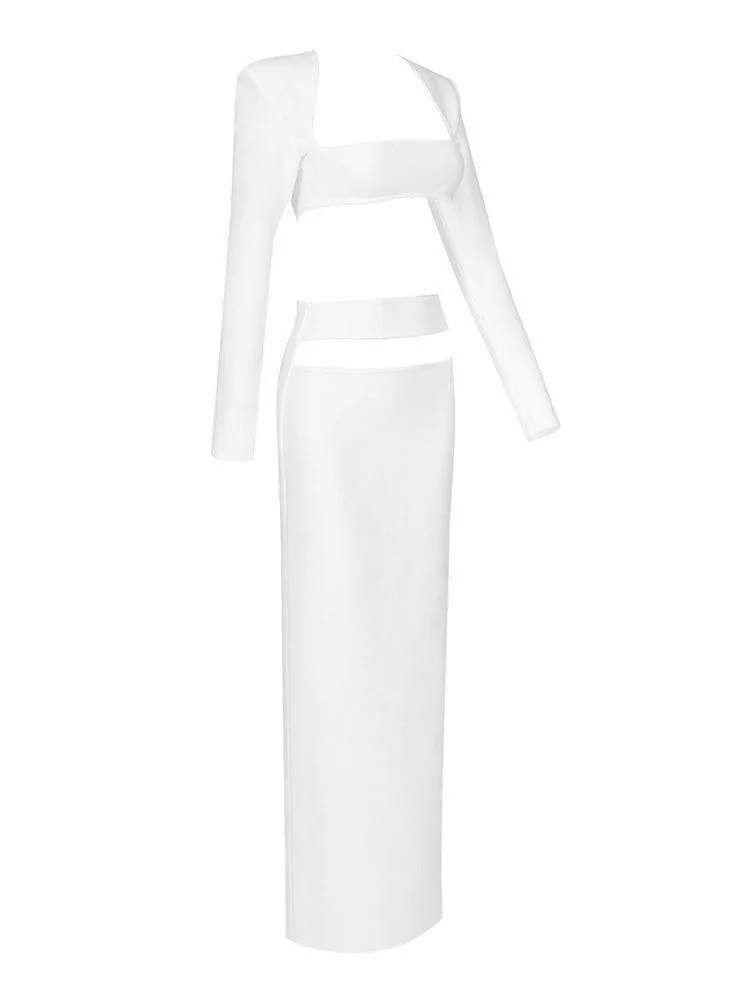 White Bandage Long Sleeve Cutout Set - High Stretch Kynlee Outfit
