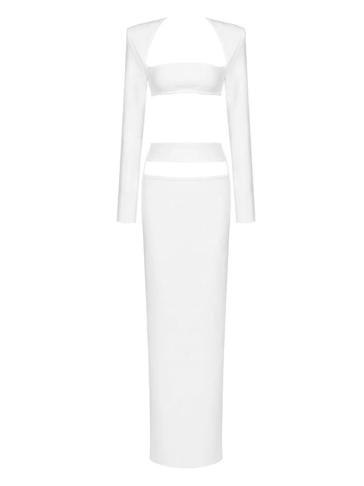 White Bandage Long Sleeve Cutout Set - High Stretch Kynlee Outfit