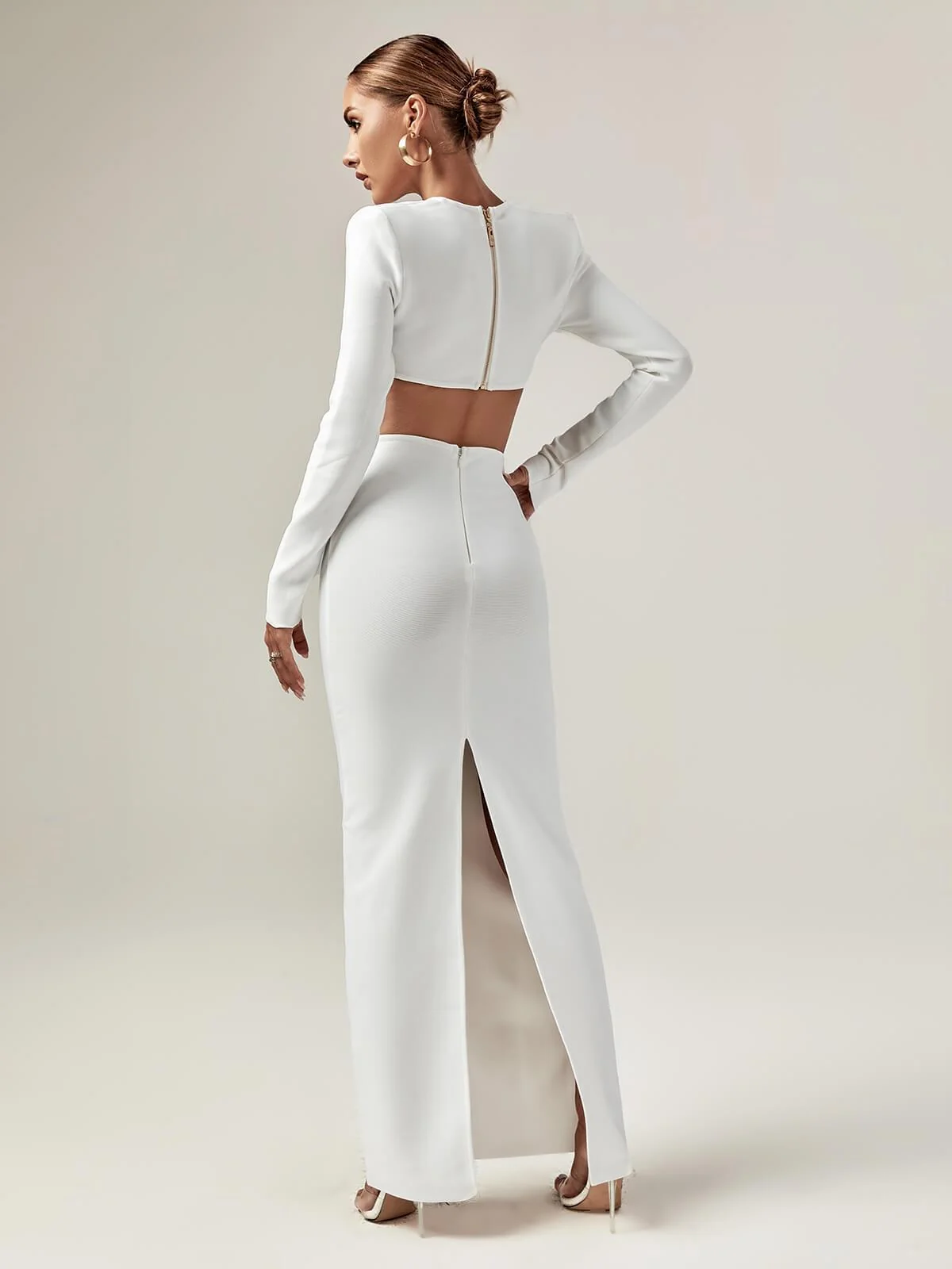White Bandage Long Sleeve Cutout Set - High Stretch Kynlee Outfit