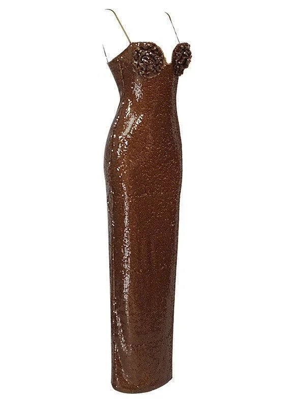 Brown Sequin Maxi Dress for Special Events