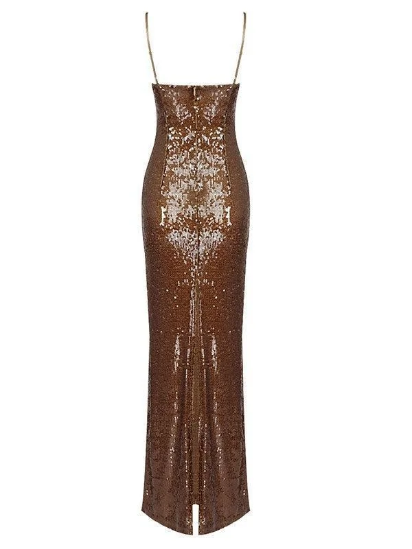 Brown Sequin Maxi Dress for Special Events