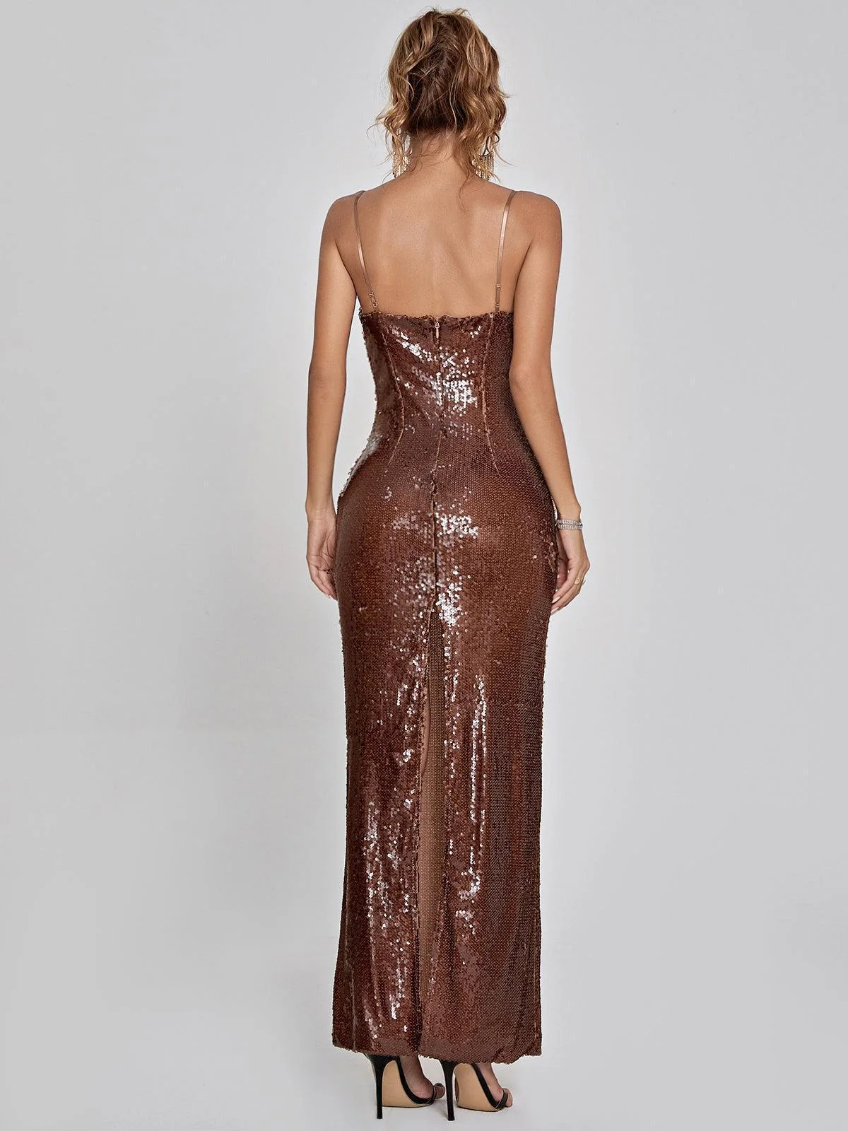 Brown Sequin Maxi Dress for Special Events