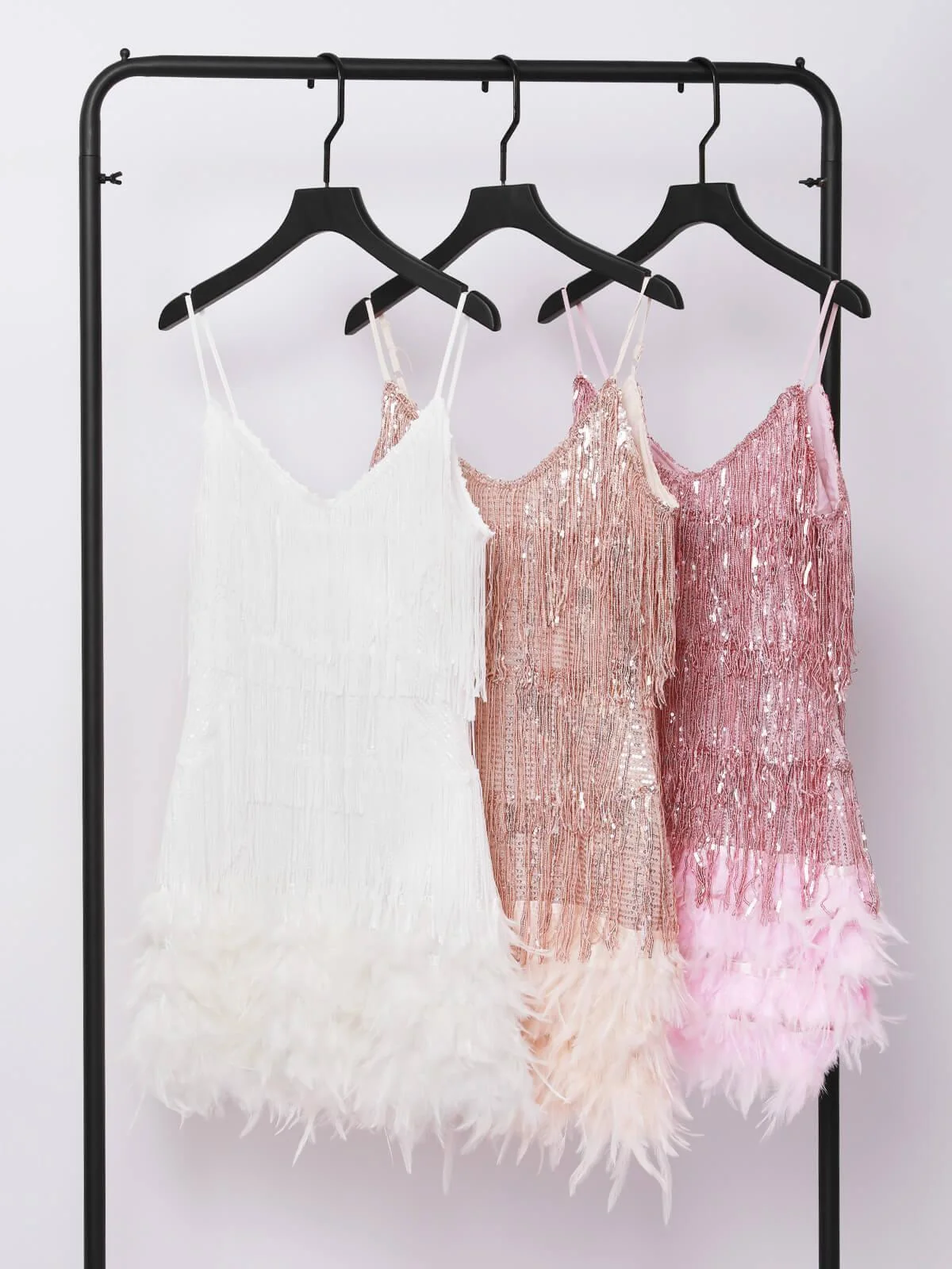 Champagne Fringe Sequin Mini Dress with Tassel Detail