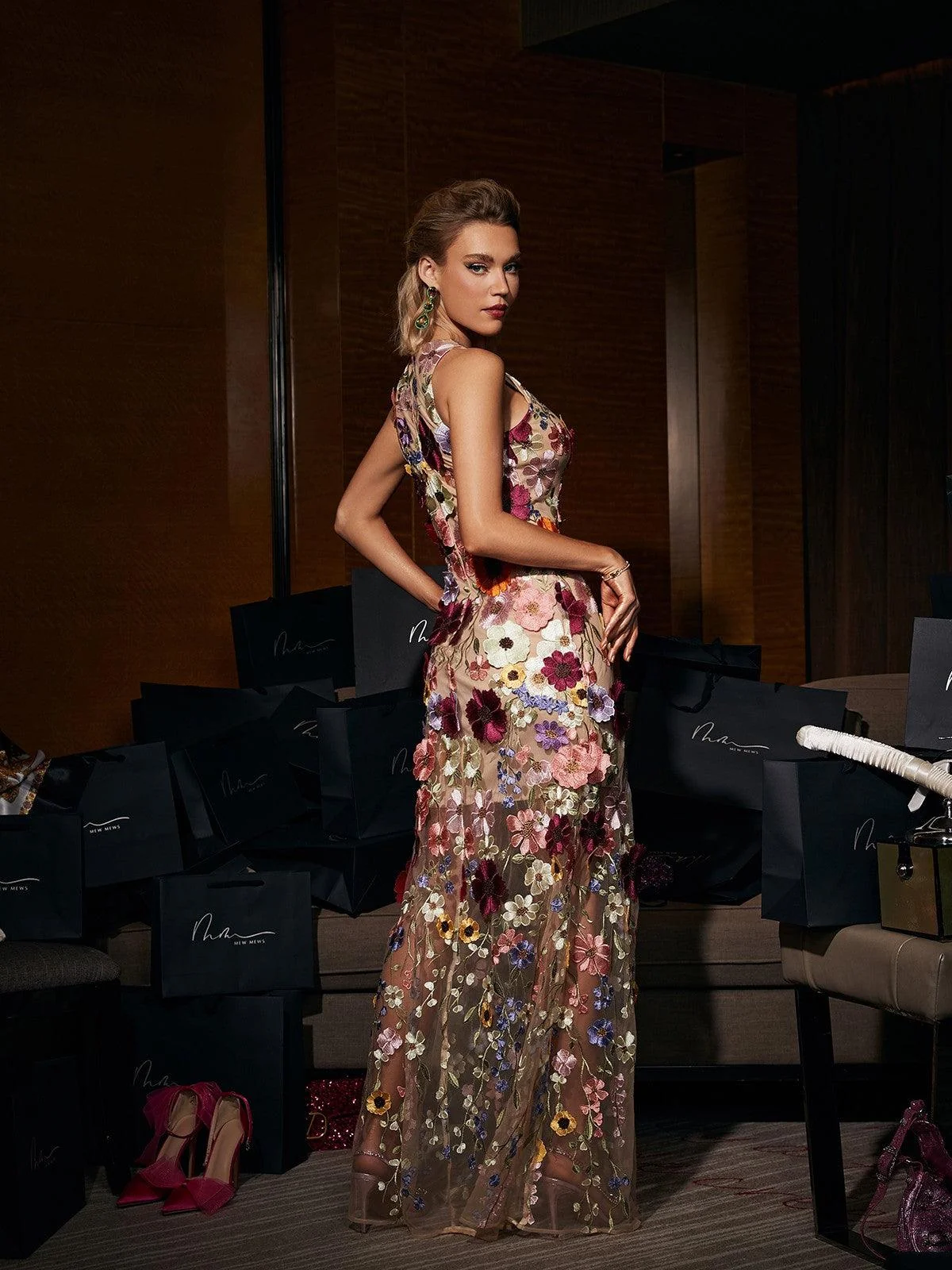 Blush Mesh Flower Maxi Dress - Elegant Sleeveless Style