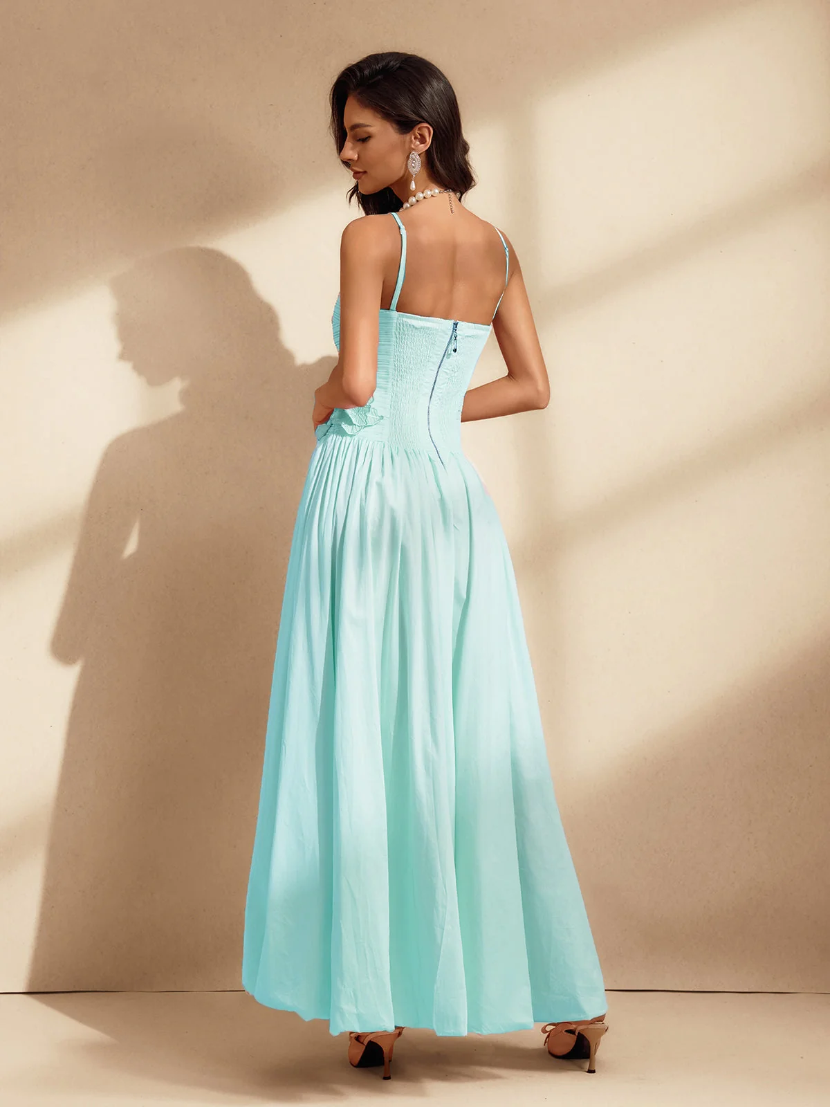 Mint Floral Spaghetti Strap Maxi Dress - Elegant Summer Style