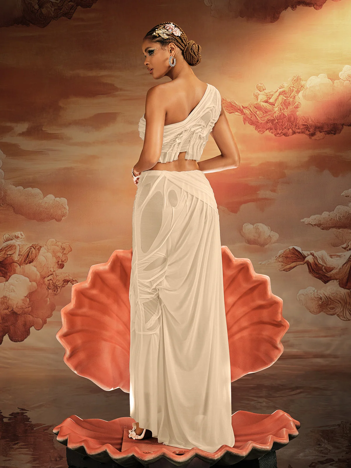 Champagne One Shoulder Ruched Skirt Set - Elegant Evening Wear