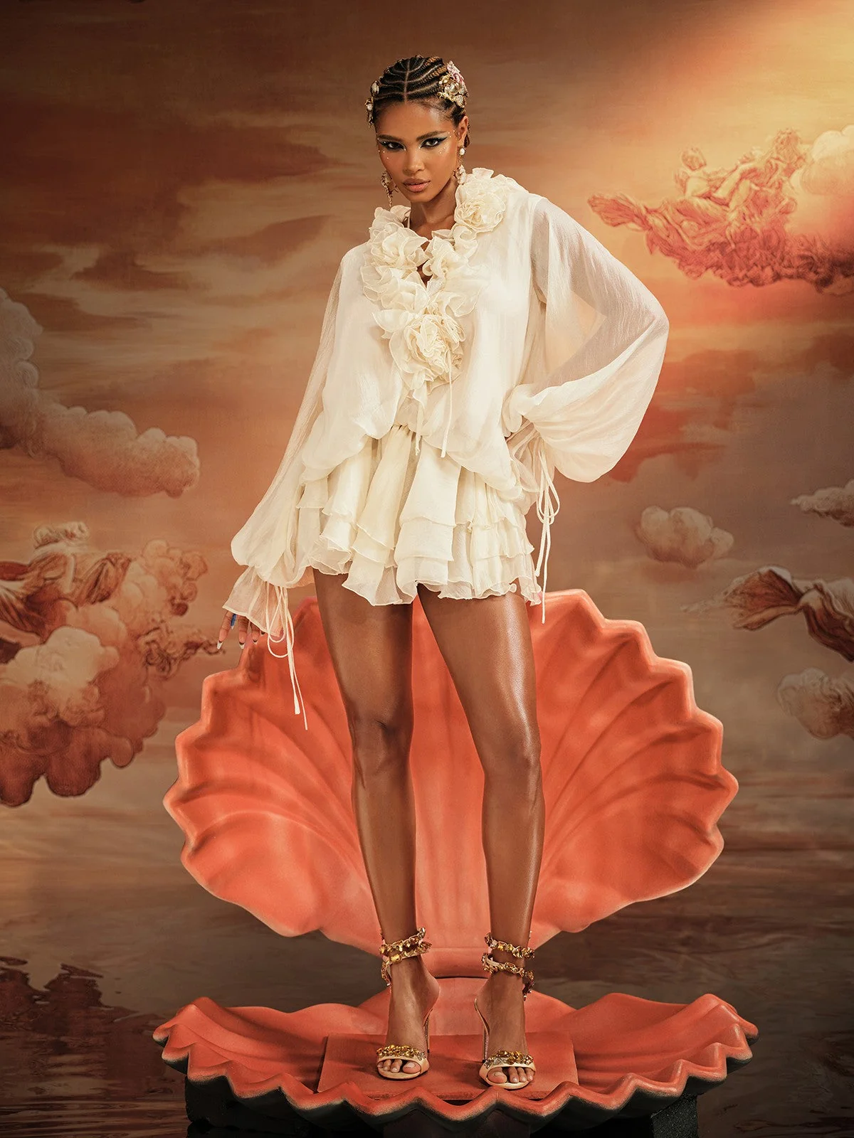 Elegant Ruffled Mini Dress - Long Sleeve Style