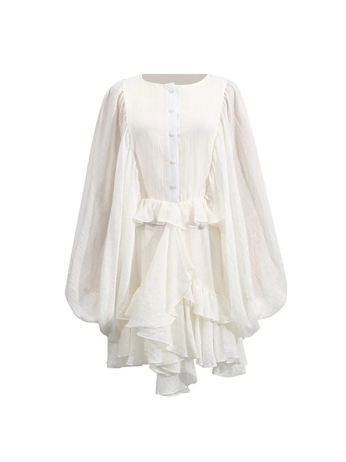 Apricot Ruffle Balloon Sleeve Mini Dress - Elegant & Flattering