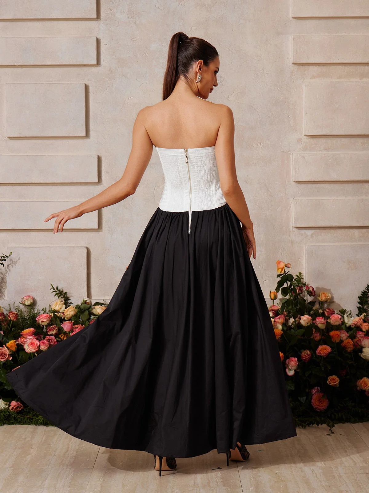 Black Strapless Ruched Maxi Dress - Elegant Evening Attire