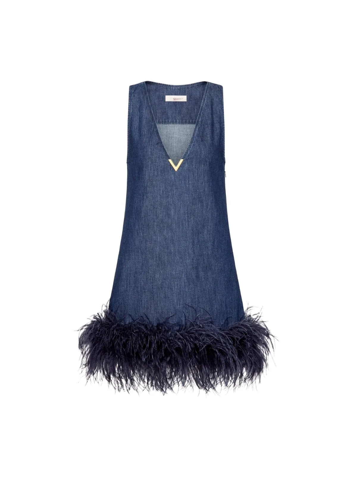Feather Denim V-Neck Mini Dress - Bold Fashion Statement