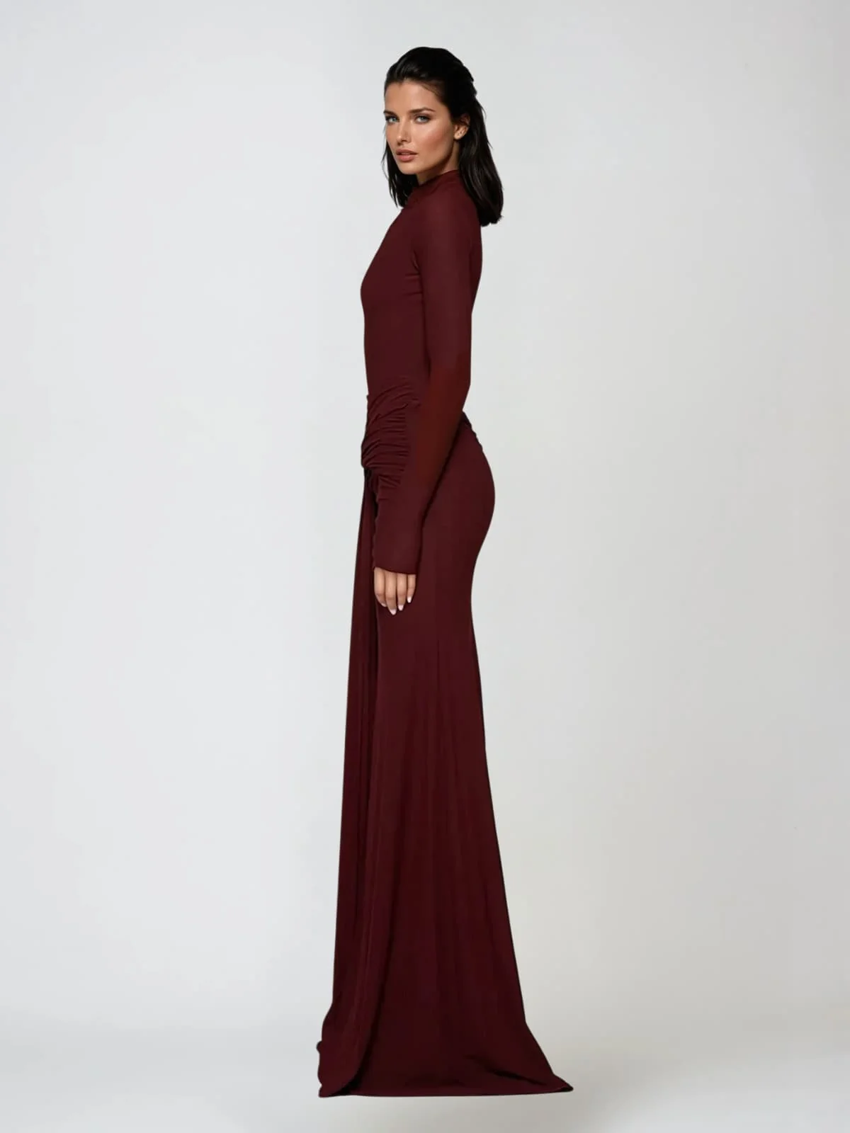 Elegant Tie-Up Maxi Dress with Long Sleeves