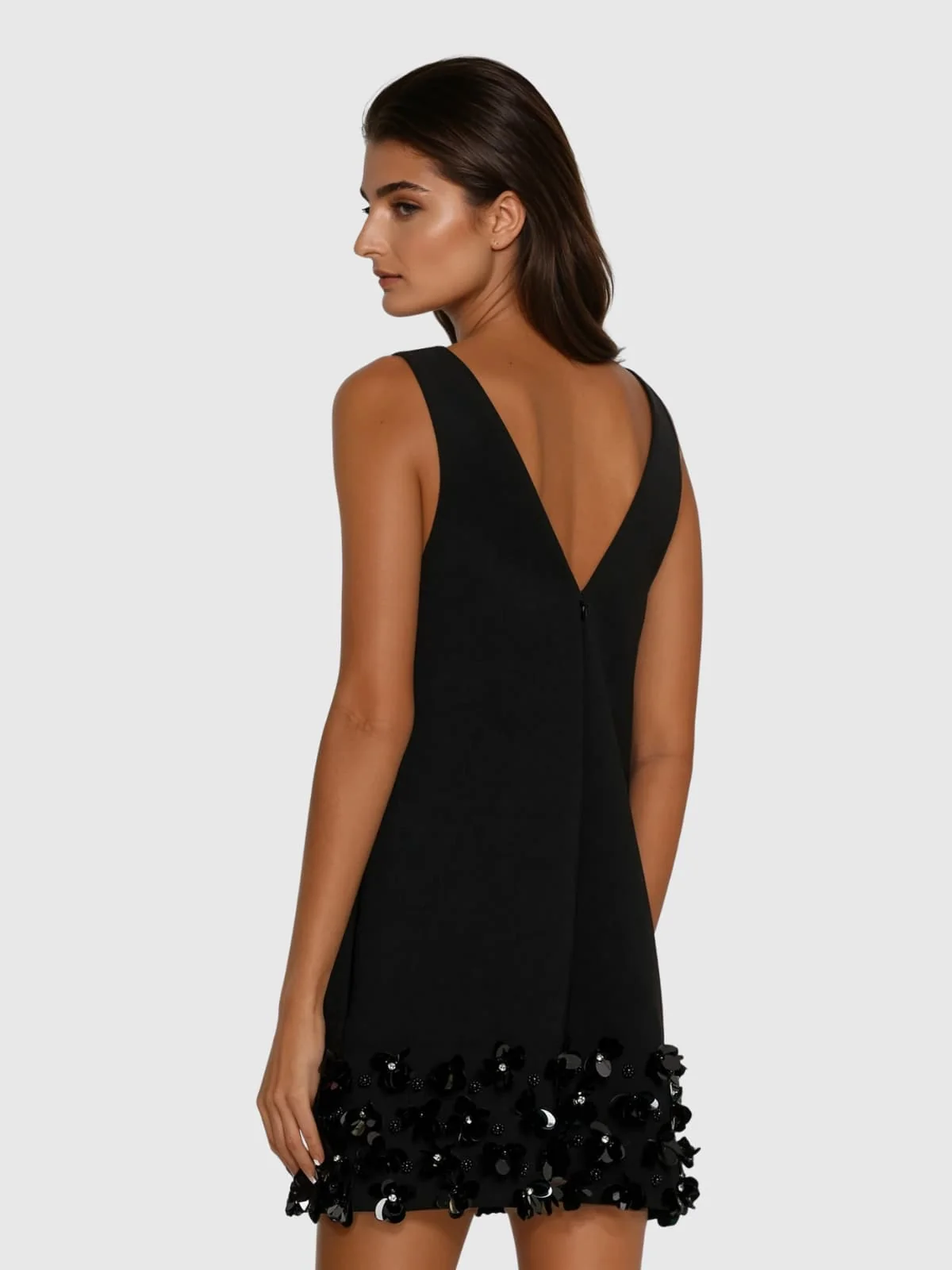 Glittering Plunge Neck Sequin Party Mini Dress