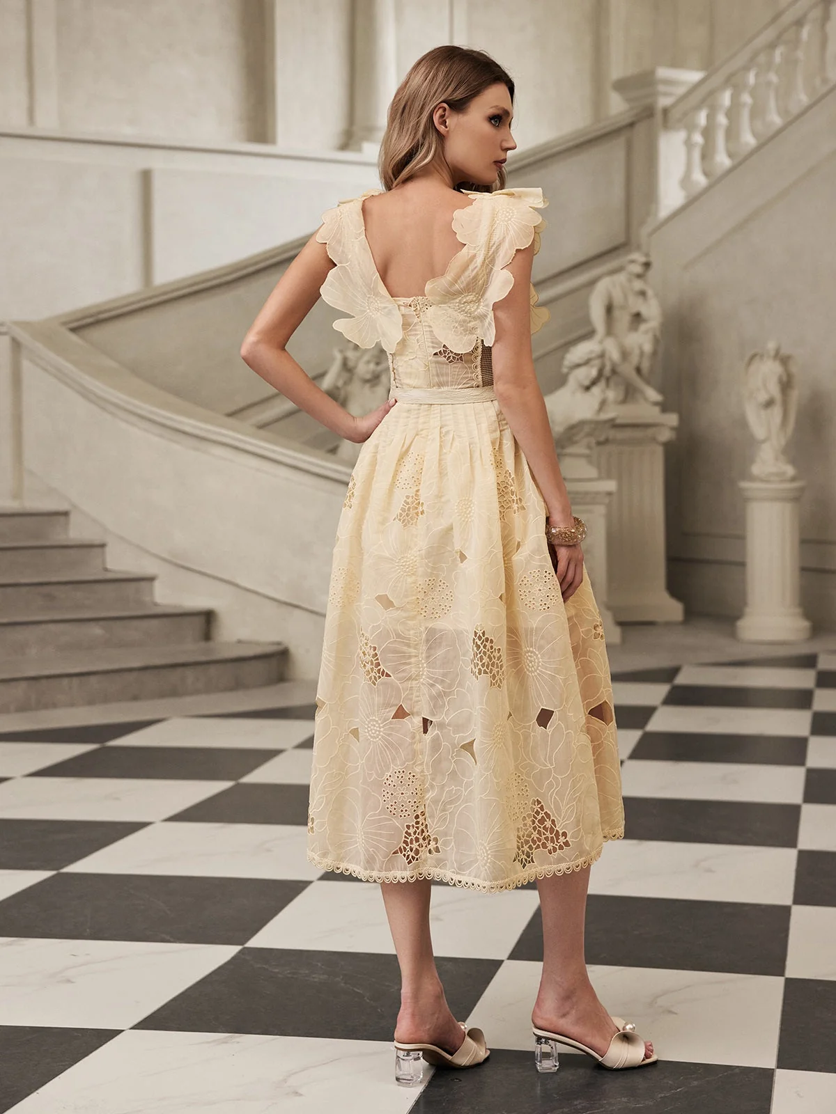 Floral Cutout Midi Dress - Elegant Sleeveless Womens Dress