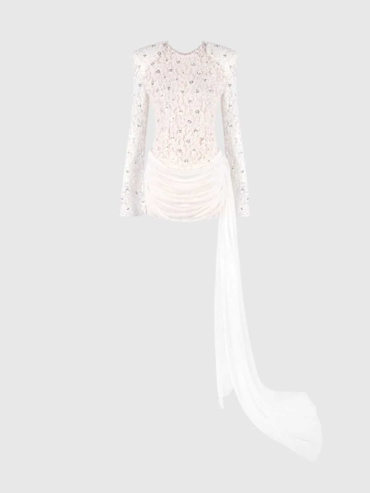 Elegant Lace Draped Long Sleeve Dress