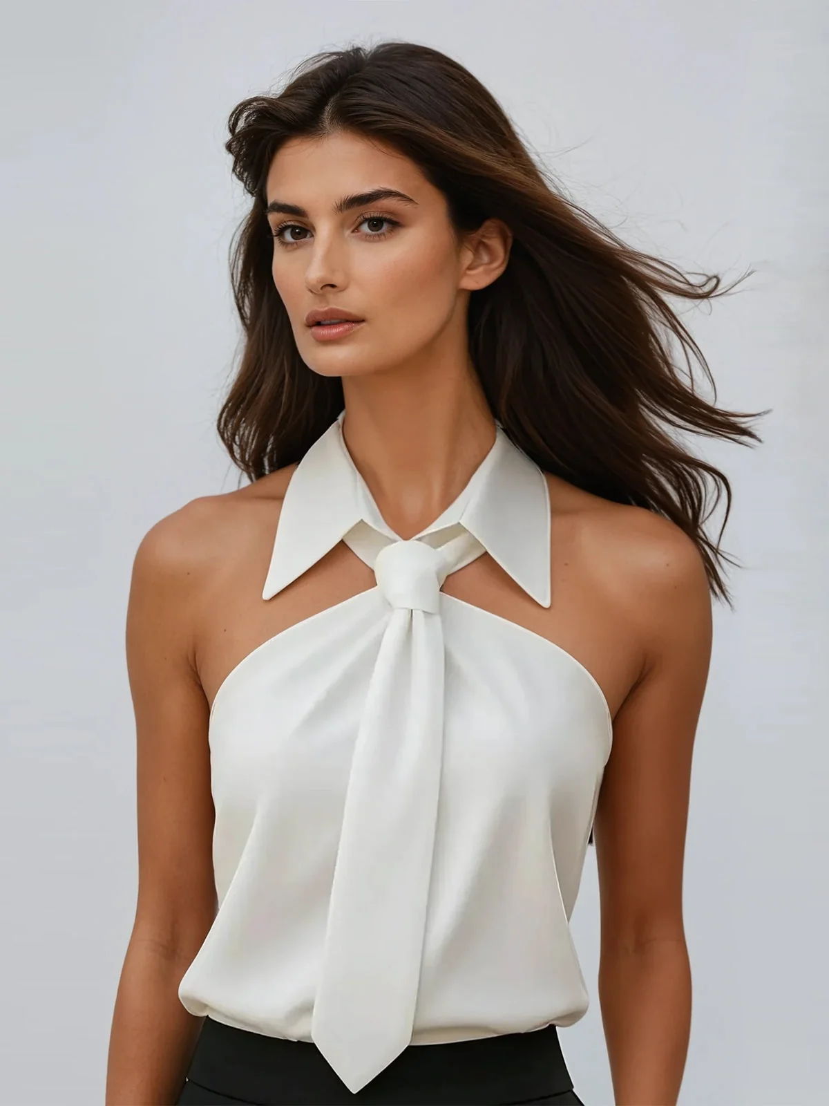 White Folded Collar Tie Shirt - Modern Sophistication