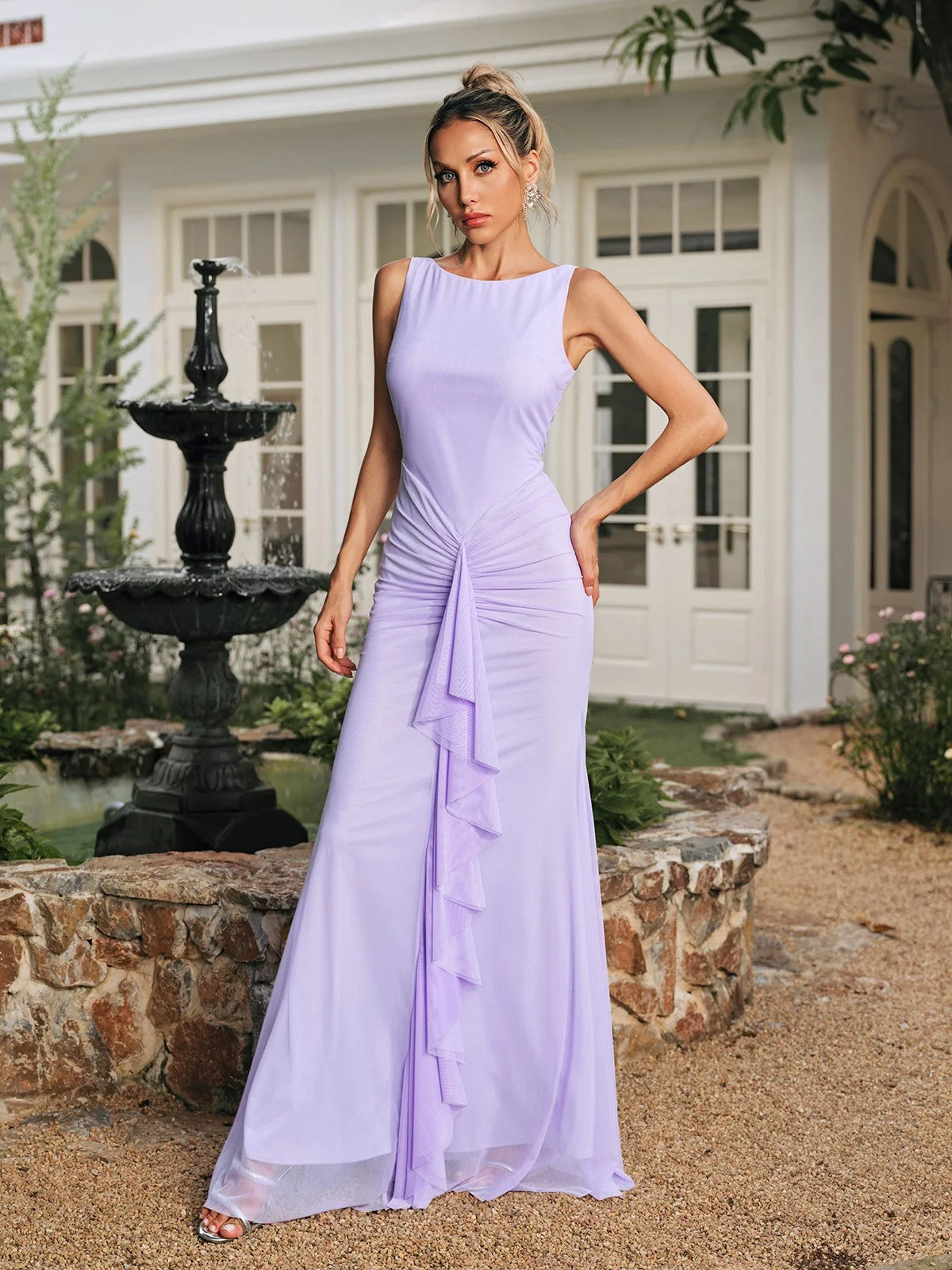 Purple Ruched Maxi Dress for Women