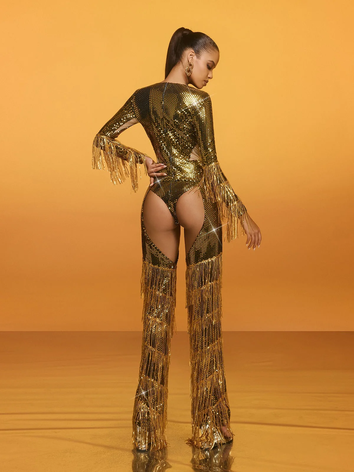 Sequin Fringe Black Jumpsuit