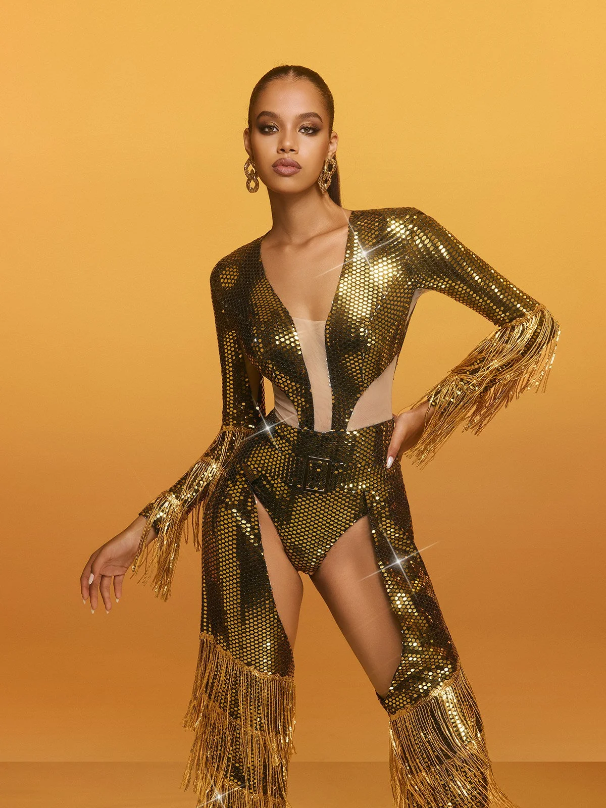 Sequin Fringe Black Jumpsuit